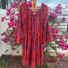 Festive embroidered shimmery Fall flare sleeve dress size Large