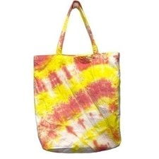 Tie Dye Canvas Tote Bag Large Yellow Pink Beach Bag Grocery Shopper Reusable NEW
