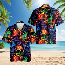 Flame Skull Hawaiian Shirt, Gothic Aloha Button Down