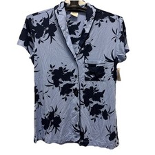 NWT Soma Cool Nights SS Notch Collar Pajama Top Floral Grapemist Blue Women S