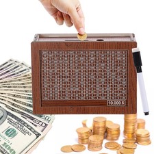 Wooden Money Bank for Kids and Adults Money Saving Challenge Box Cash Vault