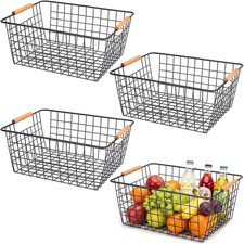 4 Pack Black Large Wire Baskets for Organization Metal Wire Food Storage Basket