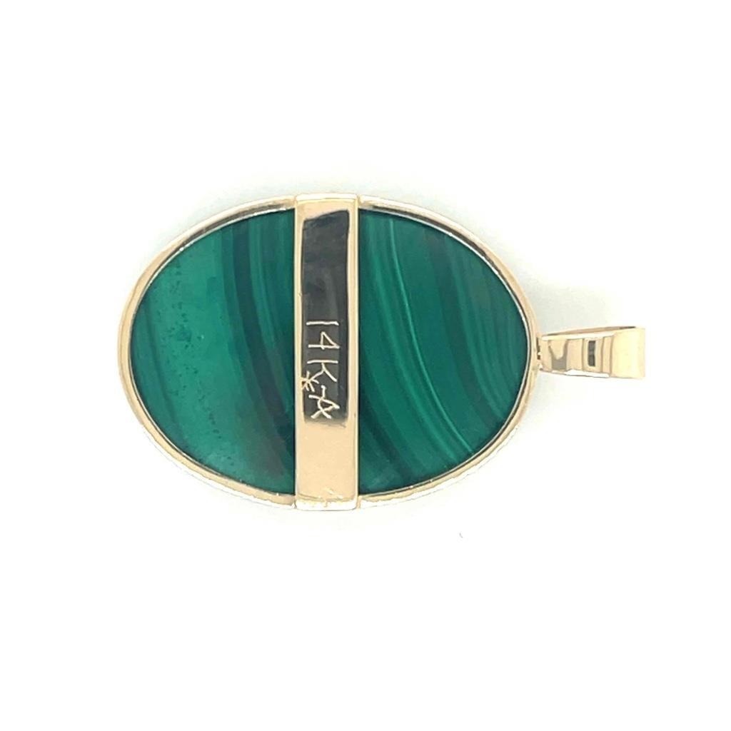 Malachite Solitaire Oval Pendant Solid 14K Yellow… - image 6