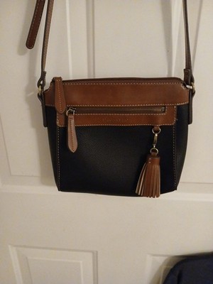 St. John s Bay Black & Brown Cross Body Faux Leather Zippered Purse Tassel Bag