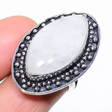 Natural Rainbow Moonstone Gemstone 925 Sterling Silver Ring Size 6 k533
