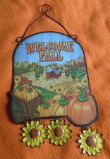 "Fall Welcome" Burlap Harvest and Autumn Hanging Decorative Sign