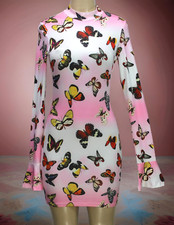 Shein Women's Butterfly Print Dress Long Sleeve Stretch Multicolor Size S