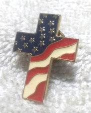 Cross Shape Pin Stars And Strips Red White Blue USA Made Pin Great Vintage Shape