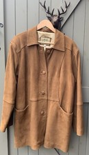 Noble Brown Leather Coat Jacket Size L Womens Button Up Suede Leather