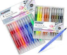 Liquidraw 24 Dual Tip Brush Pens Fineliners Colouring Watercolour Marker Drawing