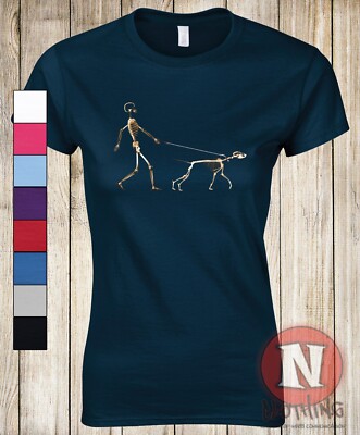 Skelett Dog Walker T-Shirt Röntgen Damen Fitted Canine Doggo Tee Teeshirt