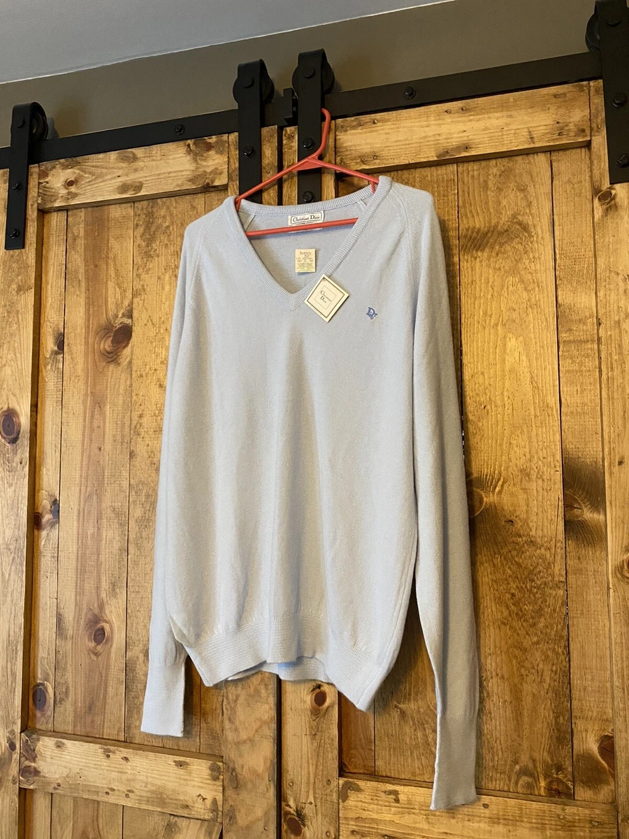 Vintage Christian Dior V Neck Light Blue Sweater XL NWT