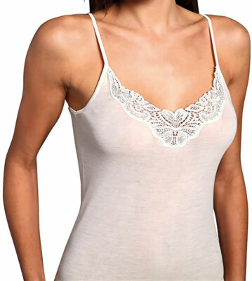 Moretta Damen Tanktop schmale Schulter Wolle Seide mit Makramee Spitze Art T5020