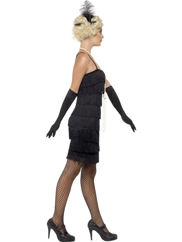 Ladies 20s Flapper Fancy Dress Costume & Gloves Charleston S-XXL Black Smiffys — 第 3/4 张图片