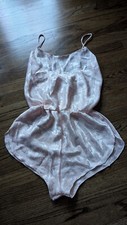 VTG 80's Satin Romper NOS Bodysuit Lingerie Sleepwear Size Med Pink Peach Rare