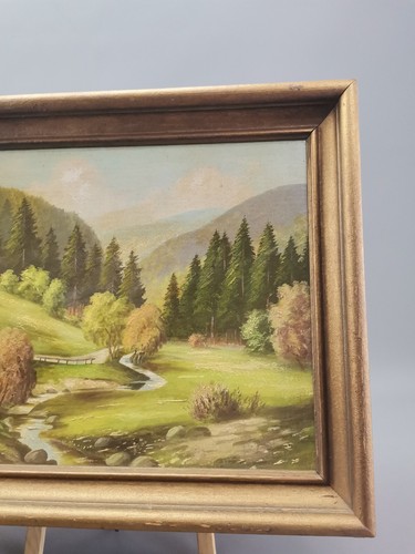 ÖLGEMÄLDE Öl auf Pappe Gemälde Bild Rahmen Holz 58x48 Landschaft keine Signatur - Bild 4 von 12
