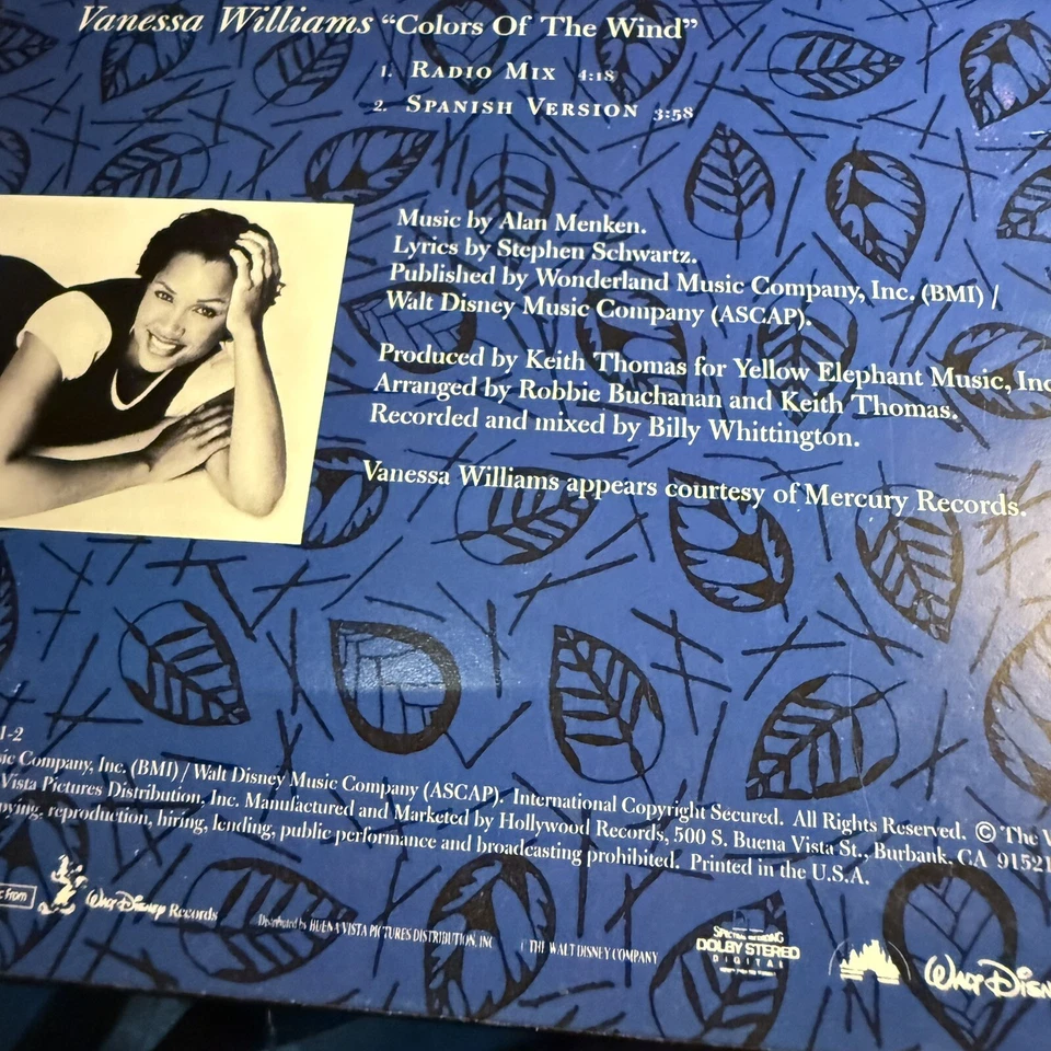 Pocahontas VANESSA WILLIAMS COLORS OF THE WIND SINGLE CD ENGLISH/SPANISH RARE VG - Image 4 of 4