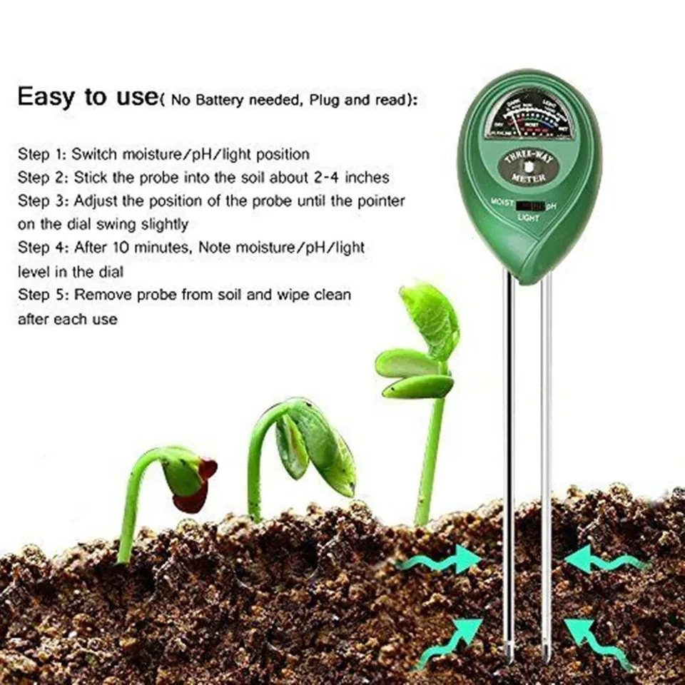 3-in-1 Soil pH Water Moisture Light Tester Meter For Garden Seeding Plants Grow - Image 3 of 4