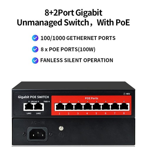 8 Port Gigabit PoE Switch with 2 Gigabit Uplink802.3af/at Compliant120W Built... - Picture 7 of 7
