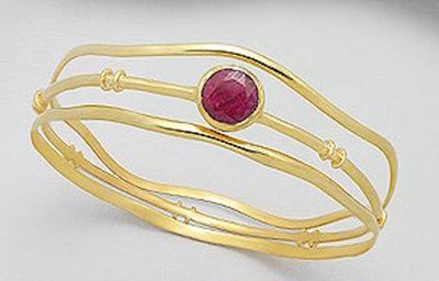 Armreif Armband 18 Karat Gelbgold plattiert 3 Stück Rubin 64 mm 17,8 g