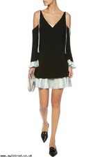 NEW Cinq A Sept Aras Cold-Shoulder Dress W/ Contrast Ruffle Trim, SZ 0  #D2261