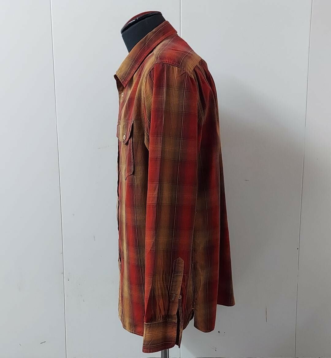 1980's Guess Rust Shadow Plaid Shirt Size XLarge … - image 3