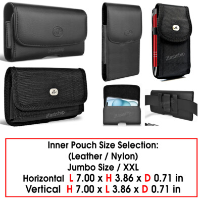 LEATHER & NYLON RUGGED POUCH CASE FOR XL PHONE BELT CLIP HOLSTER XXL JUMBO COVER