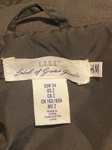 H&M L.O.G.G Padded Jacket Size 6 Quilted Dark Green Side Pockets Zip Up Fitted - Picture 7 of 9