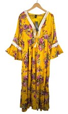 Me 2 Magic Bohemian Floral Yellow Maxi Dress vibrant 90s sz L