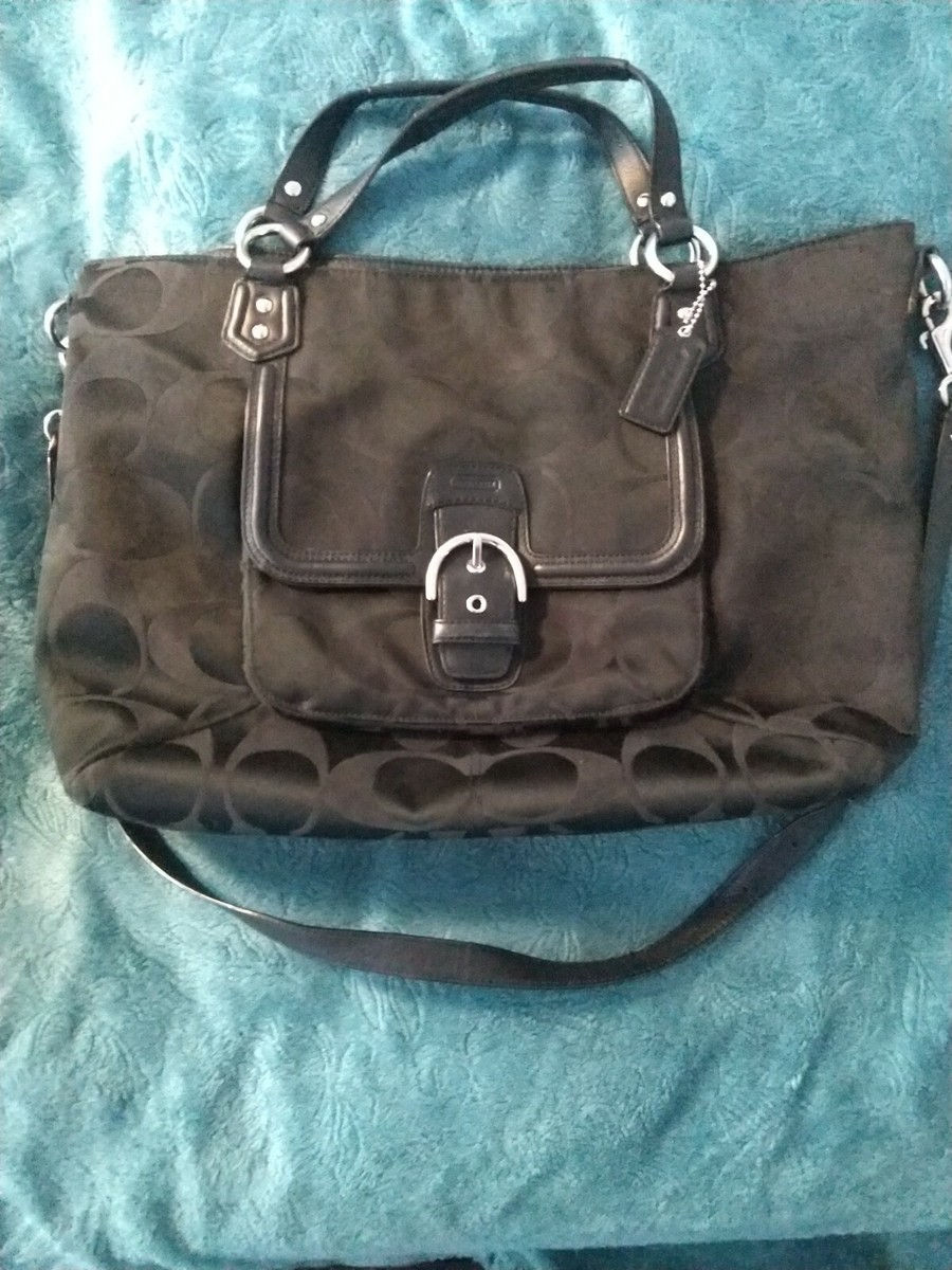 COACH F25290 CAMPBELL SIGNATURE IZZY FASHION SATCHEL PURSE BLACK