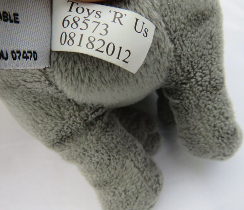 2011 Toys R US/FOA Schwarz Grey Elephant 5 1/2" Tall- 9" Long plush - Picture 7 of 11