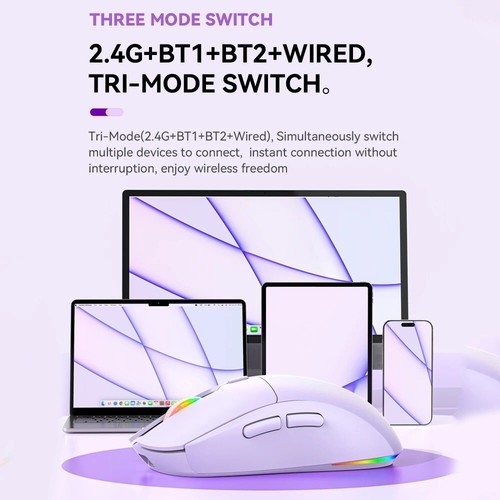 Tri-Mode RGB Maus – Bluetooth 5.3, 2.4G & USB, 4800 DPI, 6 Tasten - Bild 9 von 14