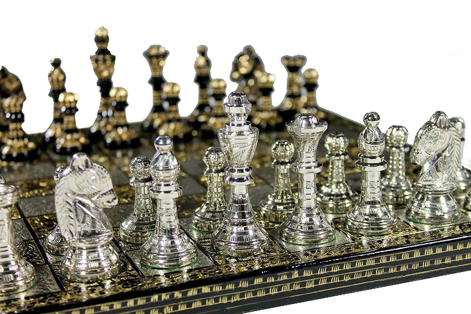 Chess Game Board Set Collectible Handmade Luxury Heavy Metal Brass Chess  Board Set for Professionals and Adult for Tournament (14 Inches) by INDUS