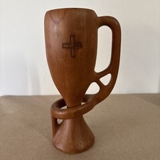 Vintage Large Handcarved Wood Goblet Cup Medieval Rustic Chalice Hand Turned