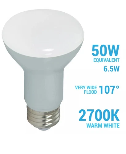 Satco S9630 LED Reflector 6.5W =50W 120V R20 E26 Dimmable Frost 2700K Warm White - Picture 1 of 5