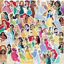 50 Pcs Kids Disney Princess Stickers Cartoon for Skateboard Luggage Phone Vinyl