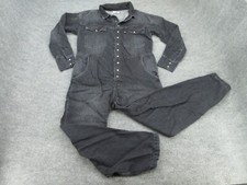 We the Free Jumpsuit Womens M Black Pearl Snap Oversized Denim Coverall Romper