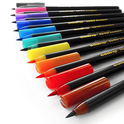 Edding 1340 Fibre Tip Brush Pens Brushpens Assorted Wallet Of 10