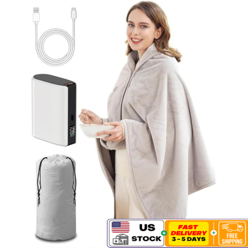 Battery Operated Heated Blanket USB Cordless Outdoor Shawl Portable Heating Pad