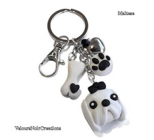 Portachiavi cane bianco maltese osso e orma zampa dog keychains
