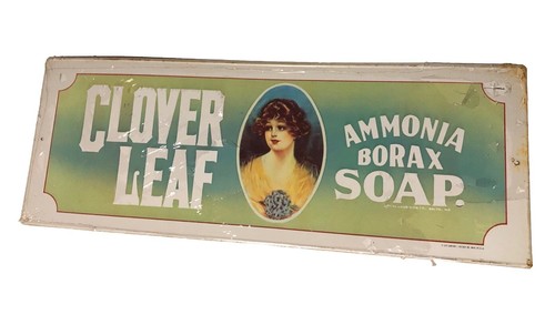 Vintage 1974 Clover Leaf Ammonia Borax Soap Tin Metal Embossed Sign Made In USA - Picture 3 of 12