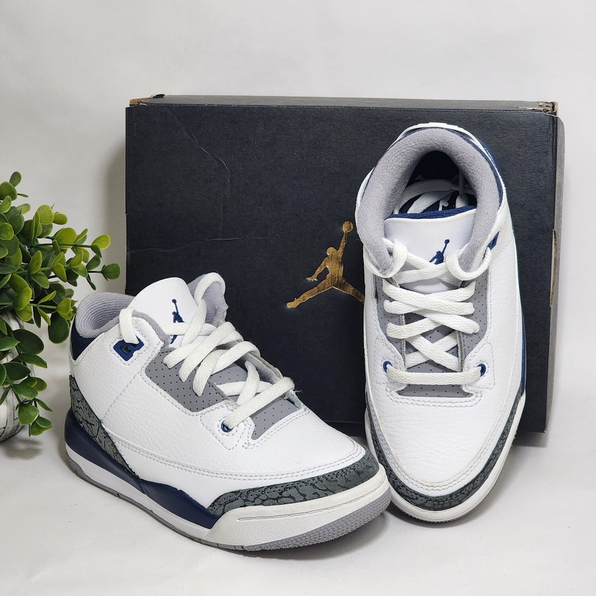 Nike Air Jordan 3 Retro PS GS White Midnight Navy - Size 11