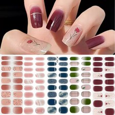 Golden Marble Gel Nail Strips Patch Sliders Full Cover UV Lamp Cured Manicure 