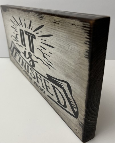 "It is finished" rustic decorative wall decor handmade wooden sign John 19:30 - Picture 3 of 8