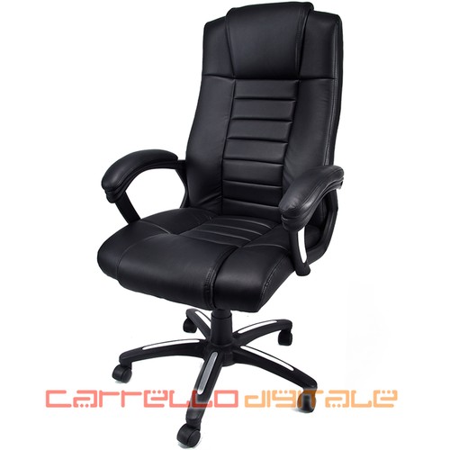 POLTRONA IN ECO PELLE NERA DA UFFICIO PRESIDENZIALE DIREZIONALE SEDIA  GIREVOLE | eBay