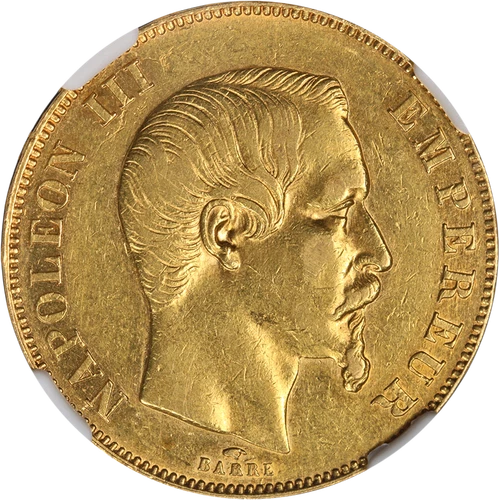 1857 A France Gold 50 Franc NGC AU Details Cleaned