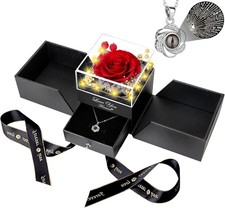 Valentines Day Gifts for Her - Preserved Real Red Rose w/ "I Love You" Necklack