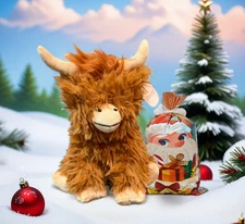 Highland Cow Plush Toy Stuffed Animal Scottish Cattle Fluffy Farm Decor Kids Gif
