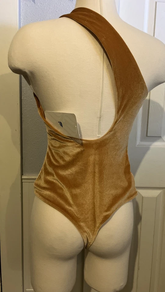 Fabletics One Shoulder Women Sexy Gigi Velour Bodysuit Size L (10) Gold - Image 3 of 4