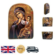 Handmade Wooden Greek Orthodox Icon of Virgin Mary - Spiritual 5.1'' Art Piece